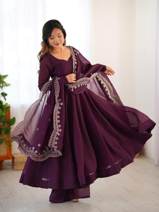 Designer Party Wear Look Gown-Dupatta in Heavy Embroidery Sequence Work
