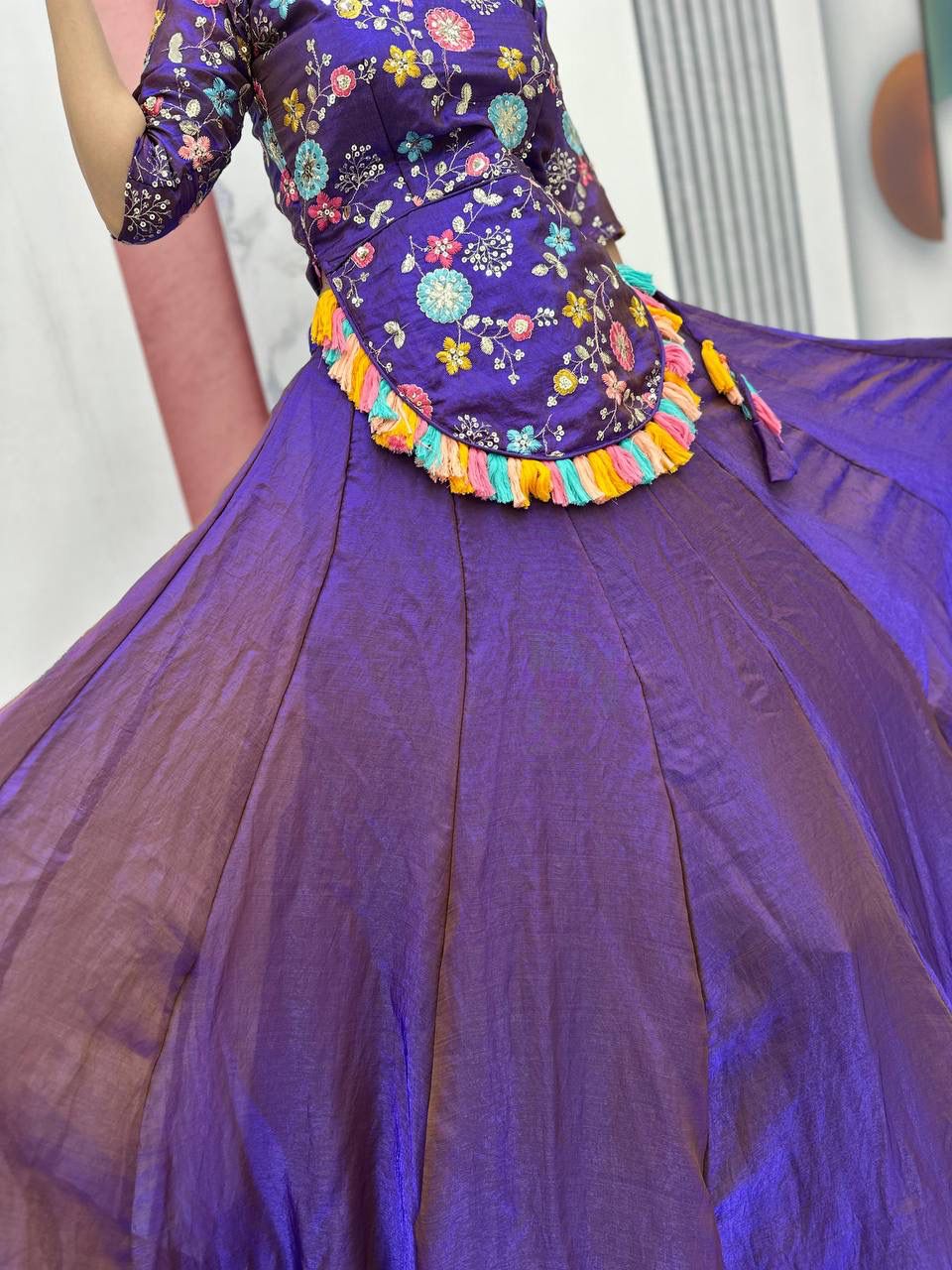 purple Color Beautiful Partywear Lehenga Choli in Fency Silk fabric