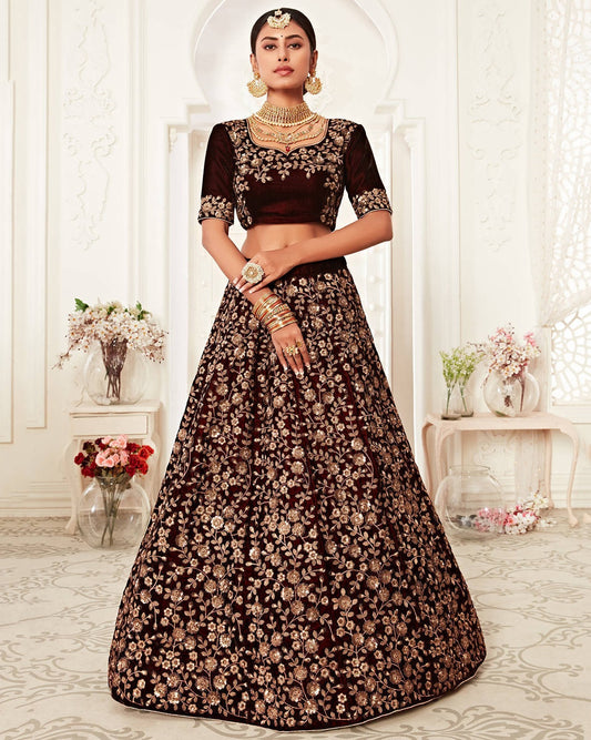 Majestic Maroon Velvet Lehenga