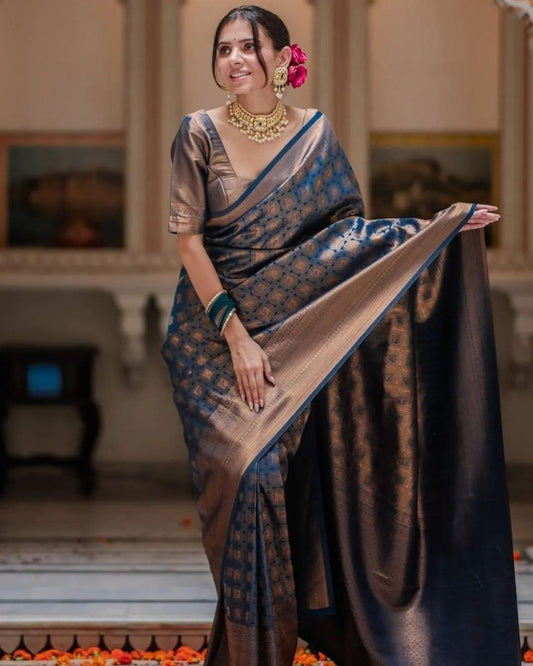Grey Color Beautiful Banarasi Silk Saree
