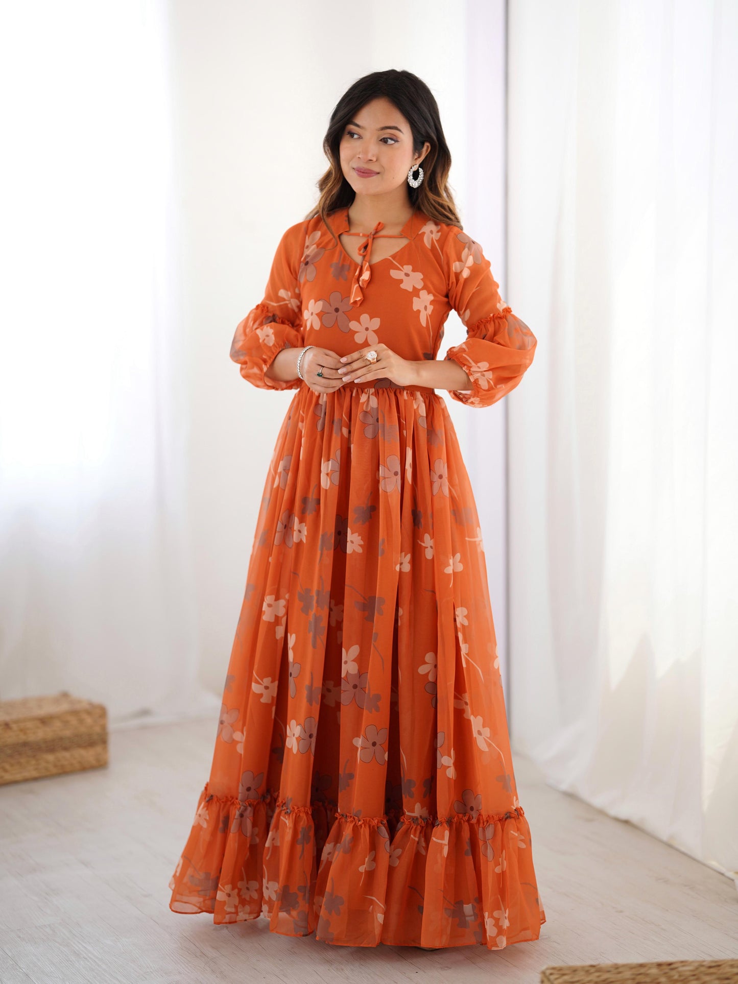 Orange Color Beautiful Gown in Georgette Fabric