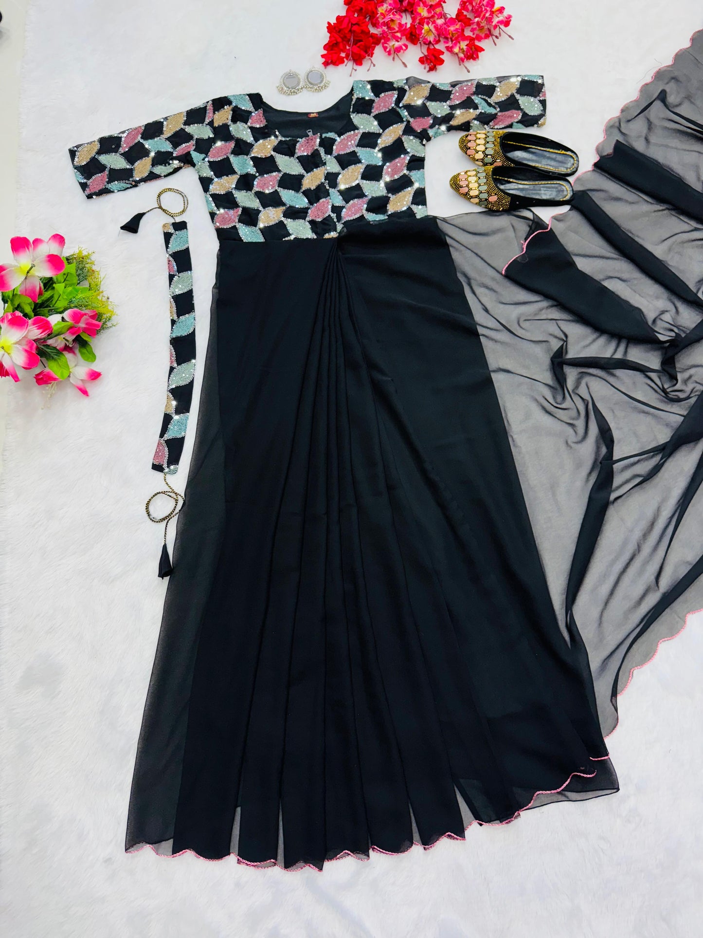 black color beautiful trending zip nd go embroidery saree