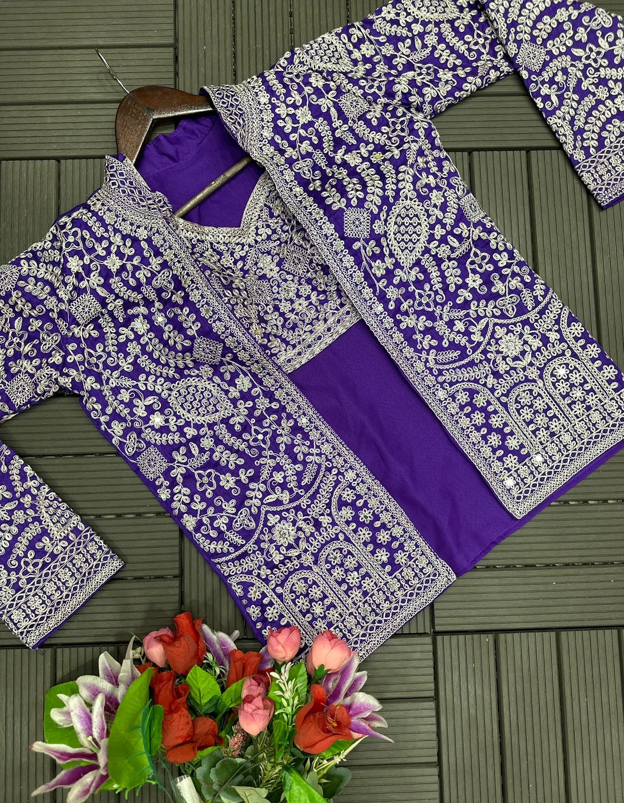 Purple Color Beautiful Plazo Blouse Koti Dress in Georgette Fabric