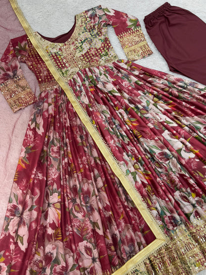 Beautful Chinon Fabric Anarkali Gown