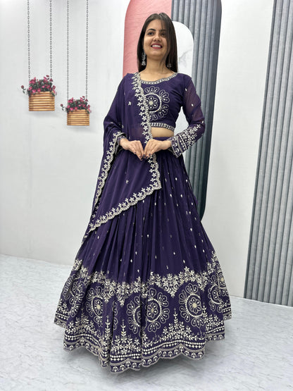 Blue Color Beautiful Lehenga Choli For Upcoming Wedding Function