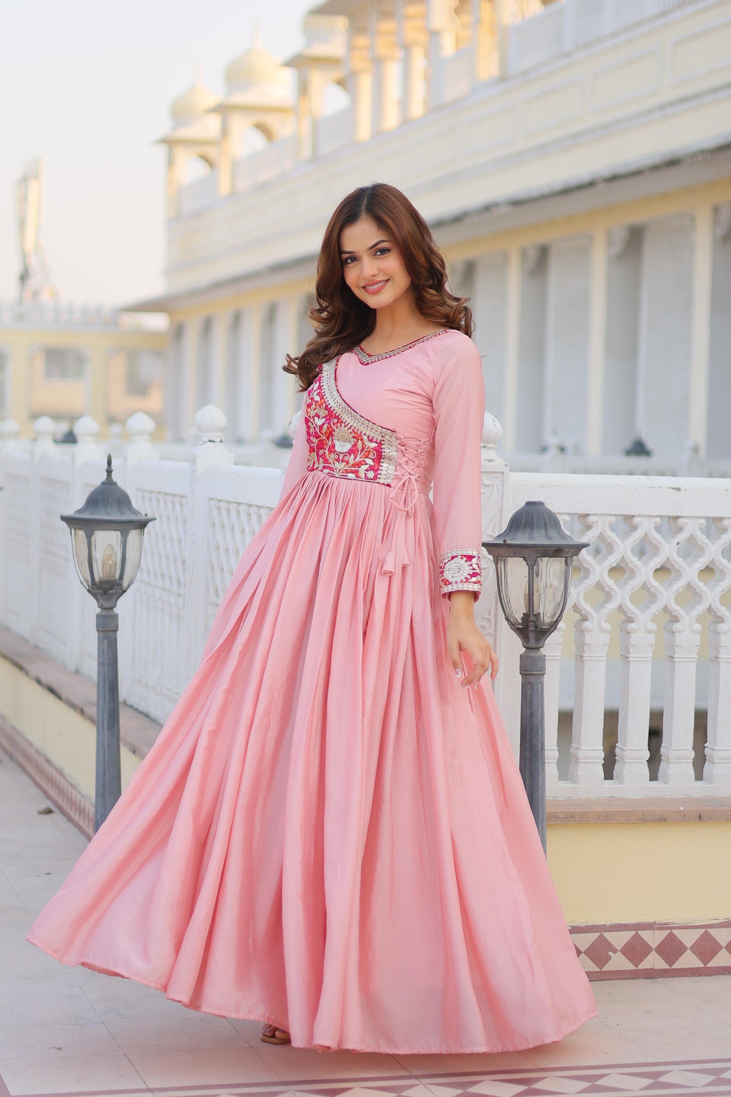 Pink Color Chinon Fabric Anarkali Gown