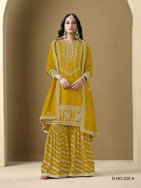 Yellow Color Heavy Sharara Wedding Wear Suit For haldi Function