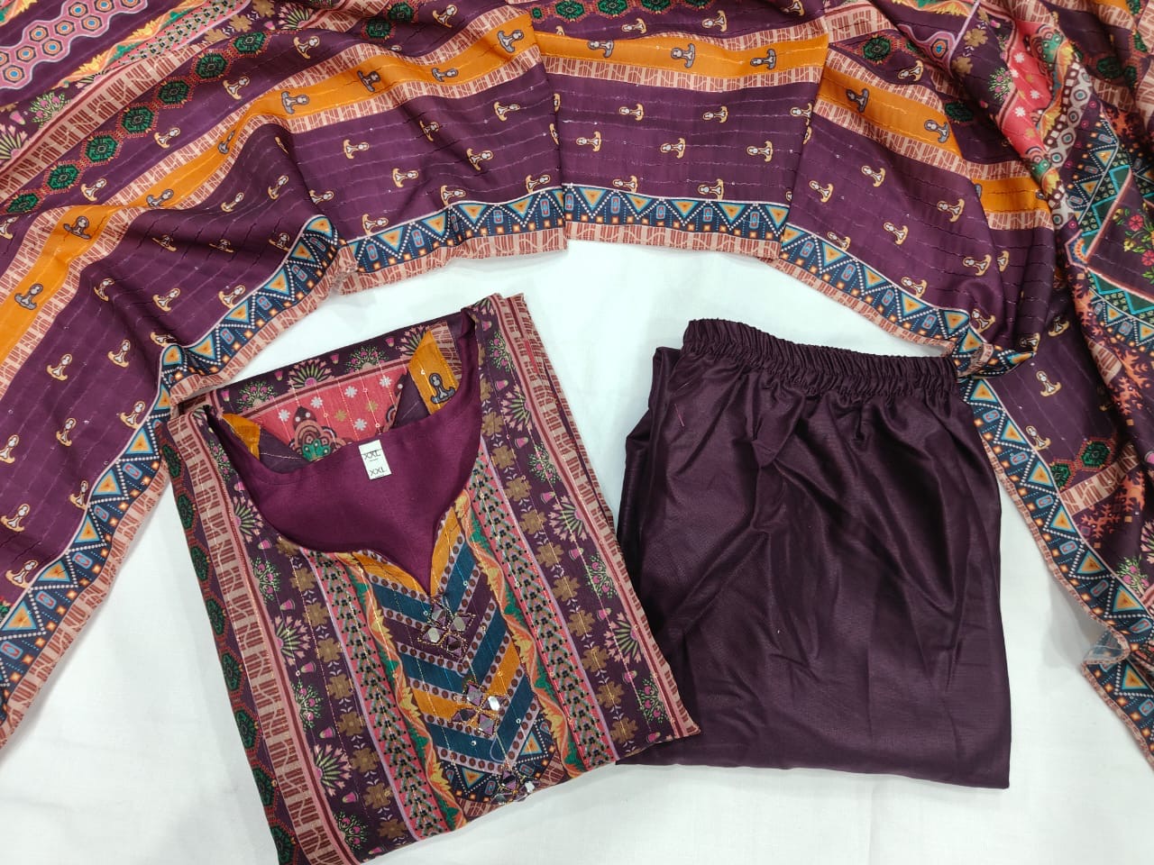 Purple Color Beautiful Chanderi Cotton Fabric Suit in big size