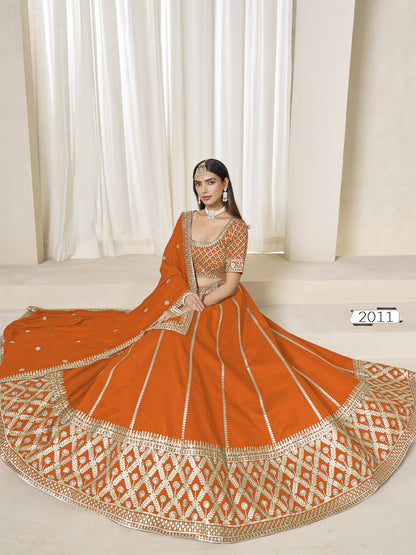 Orange Color Beautiful Partywear Lehenga Choli in Art Silk Fabric