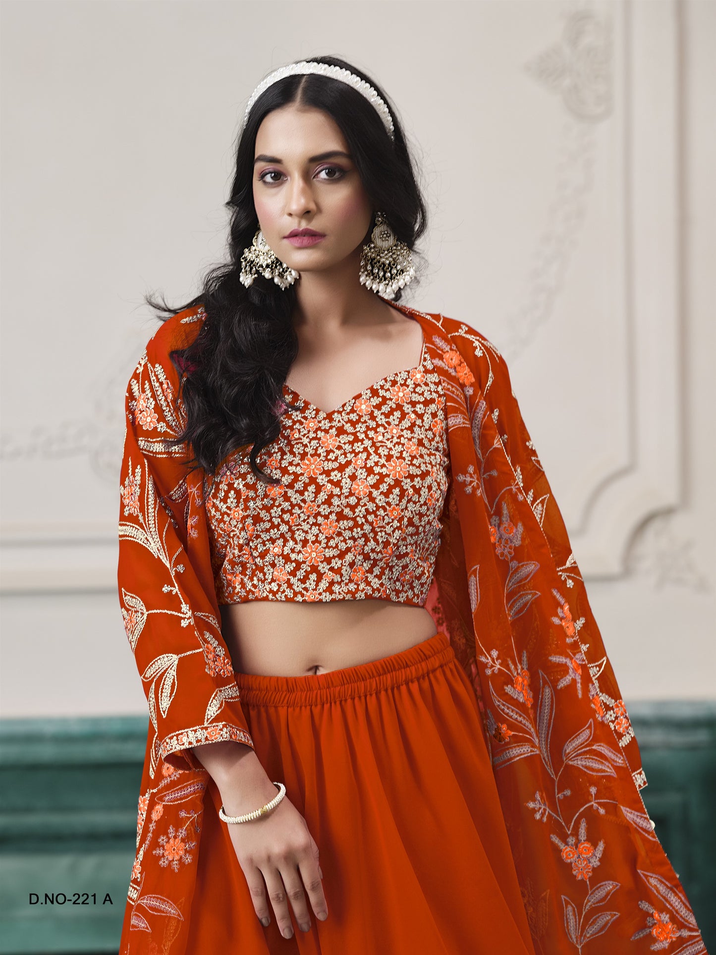 Orange Color Beautiful Partywear Top BLouse Plazo in Georgette Fabric