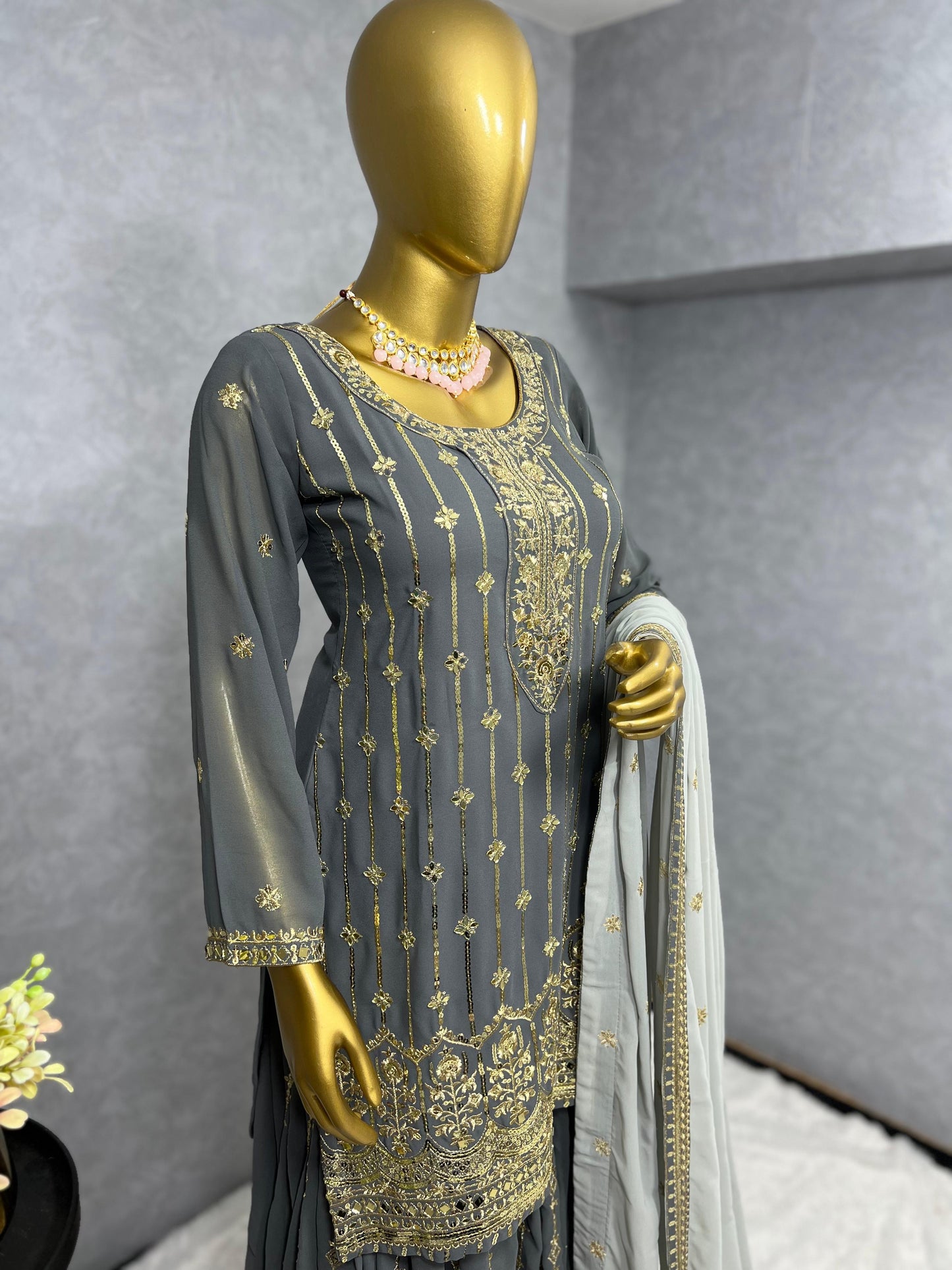 Grey Color Designer Pakistani Suit For Upcoming Festival