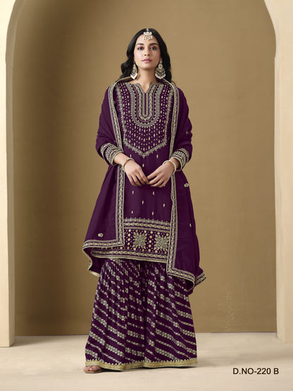 Purple Color Heavy Sharara Wedding Wear Suit For Family Function