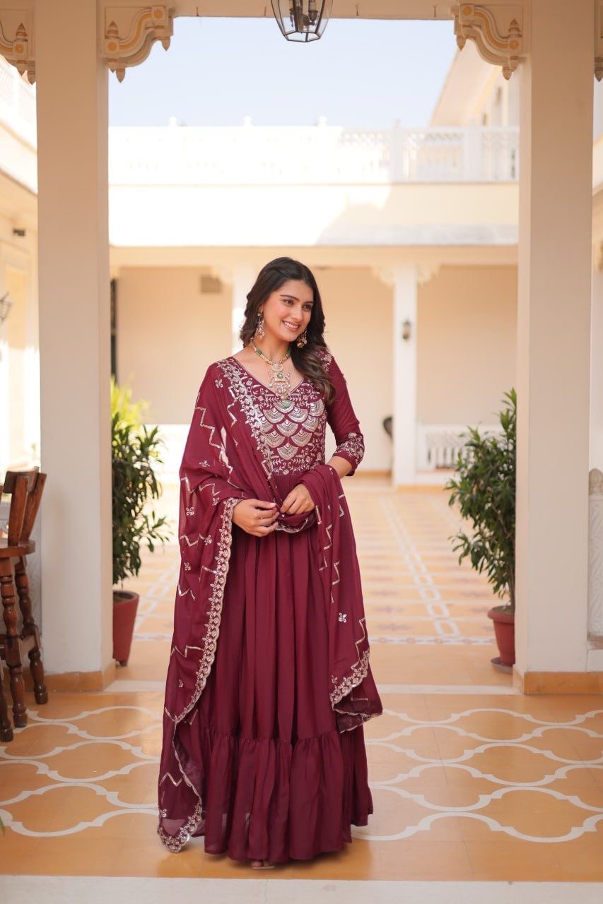 Maroon Color Beautiful Anarkali Dress in Georgette Fabric