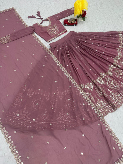 Light Peach Color Beautiful Lehenga Choli In Georgette Fabric