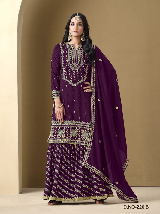 Purple Color Heavy Sharara Wedding Wear Suit For Family Function