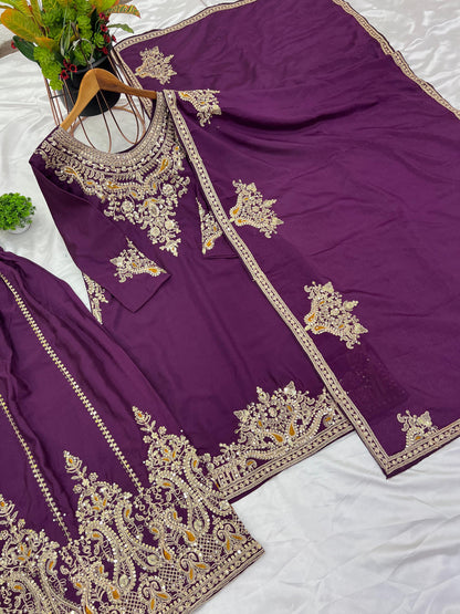 Purple Color Partywear Dress in Chinon Fabric Readymade Suit