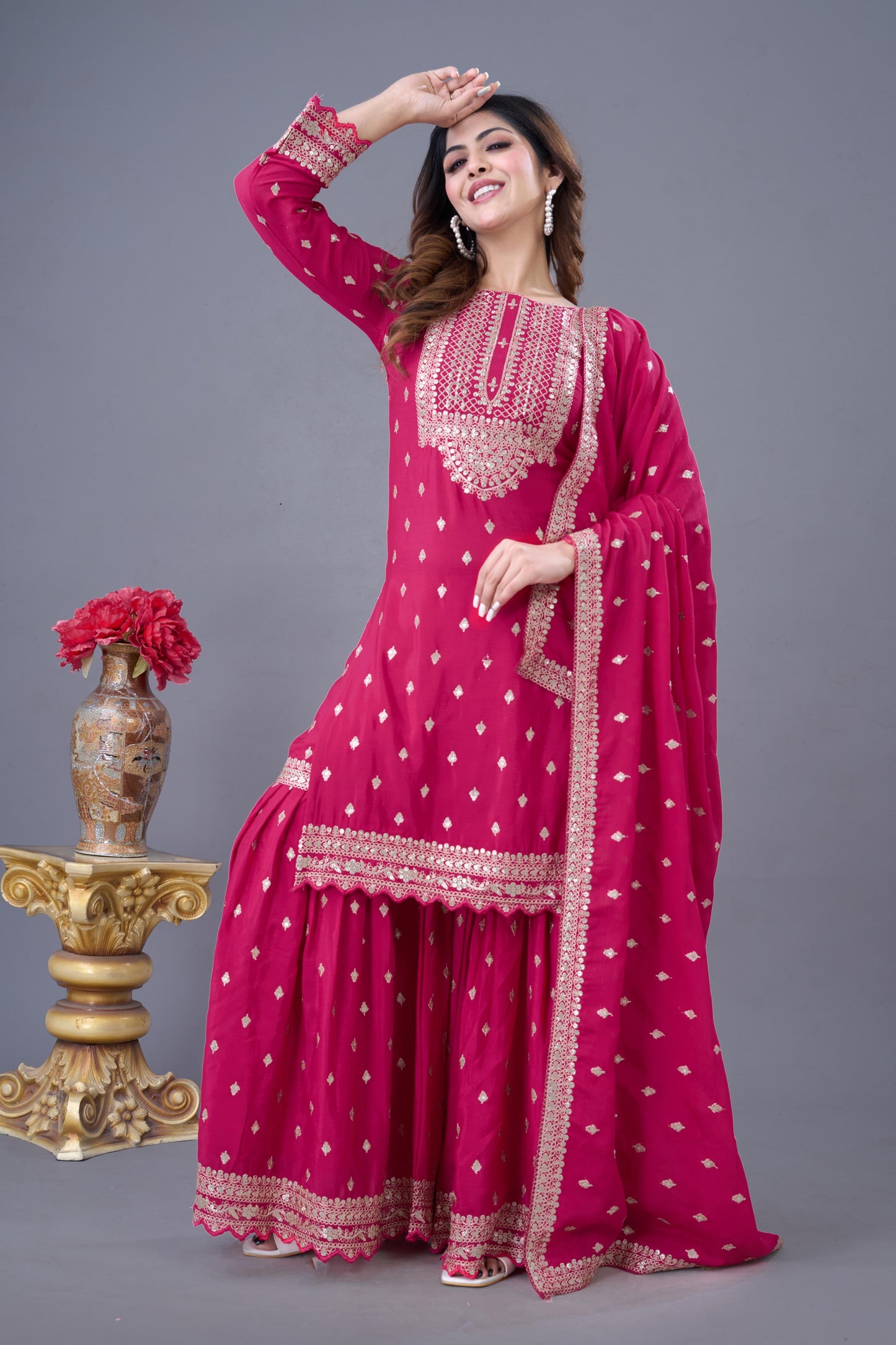 Pink Color Beautiful Partywear Sharara Suit