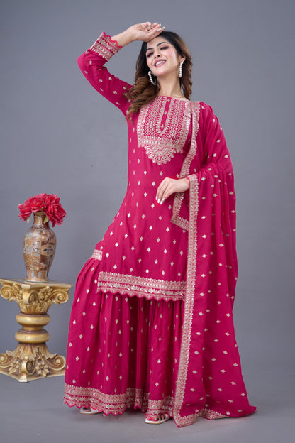 Pink Color Beautiful Partywear Sharara Suit