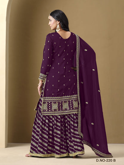 Purple Color Heavy Sharara Wedding Wear Suit For Family Function