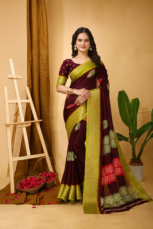 Maroon Color Soft Blooming Marshmallow Fabric Kalamkari print Kanjivaram Saree
