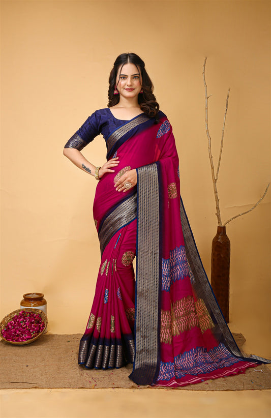 Pink Color Soft Blooming Marshmallow Fabric Kalamkari print Kanjivaram Saree
