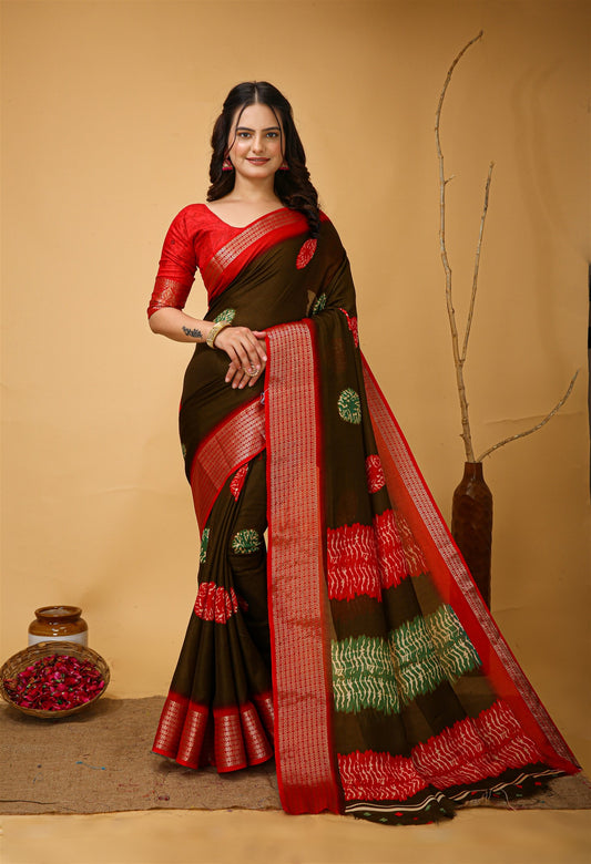 Coffee Color Soft Blooming Marshmallow Fabric Kalamkari print Kanjivaram Saree