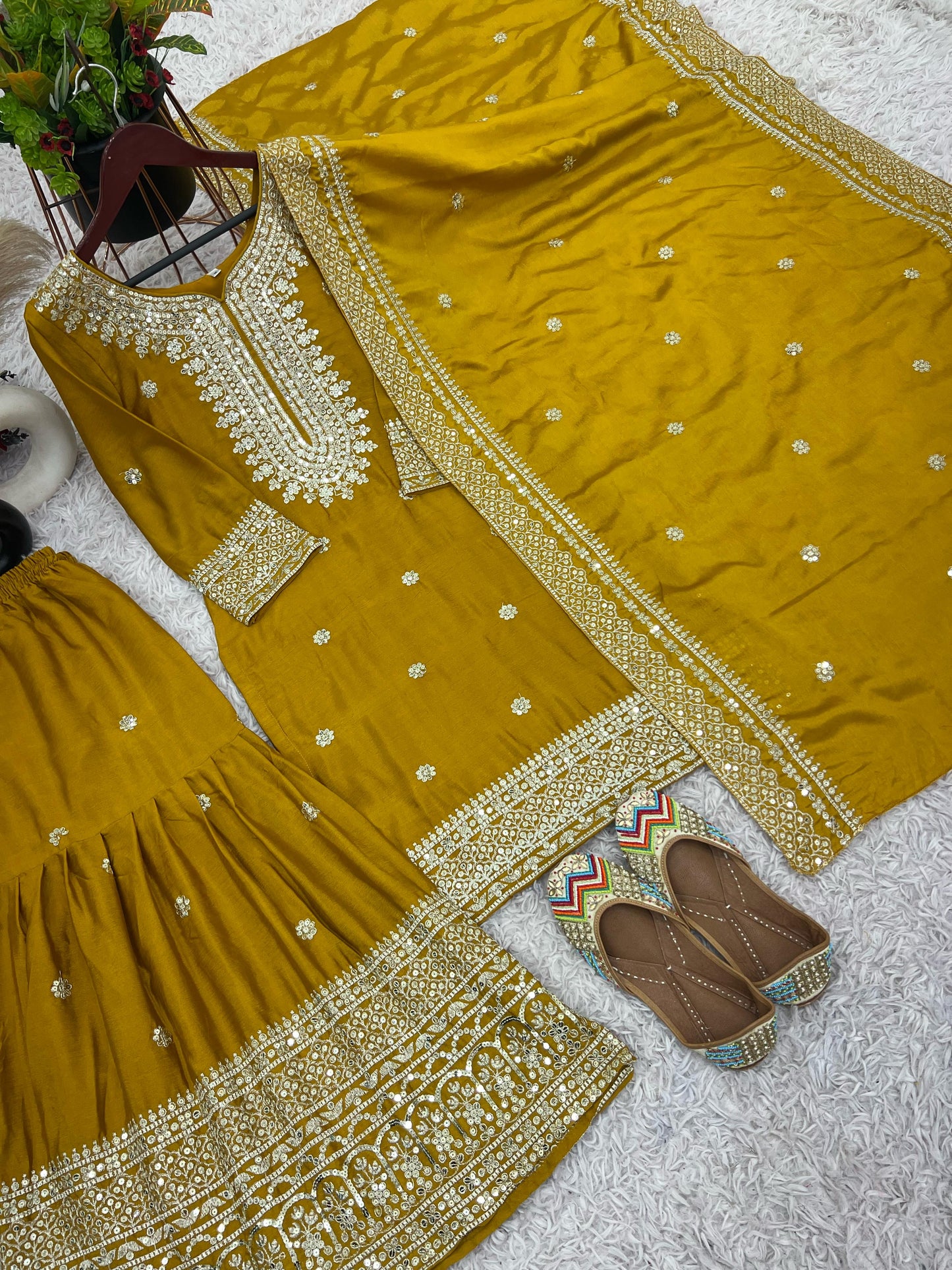 yellow Color Beautiful Chinon Silk Fabric Dress