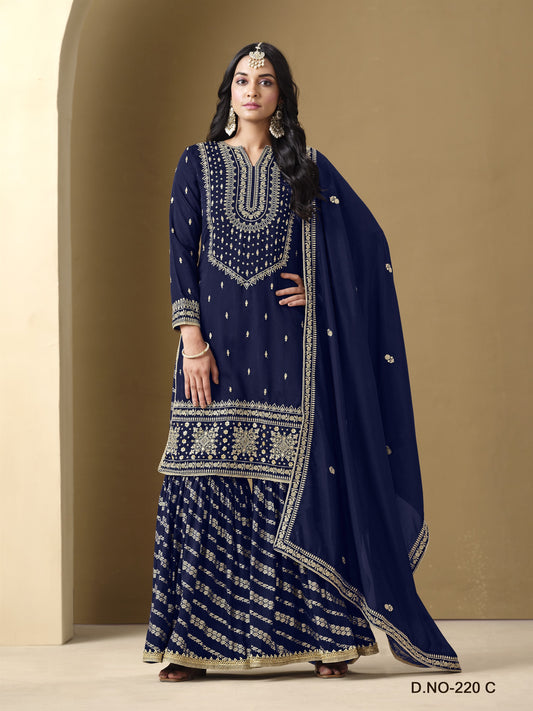 BLue Color Heavy Sharara Wedding Wear Suit For Family Function