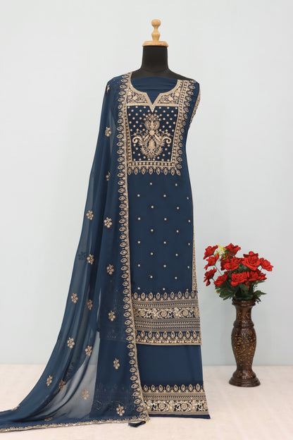 Blue Color Heavy Partywear PLazo Suit For Wedding Function