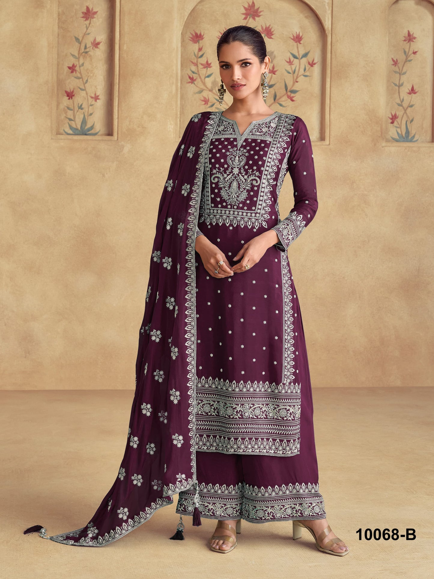 Maroon Color Heavy Partywear PLazo Suit For Wedding Function