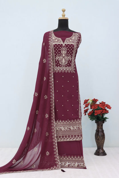 Maroon Color Heavy Partywear PLazo Suit For Wedding Function