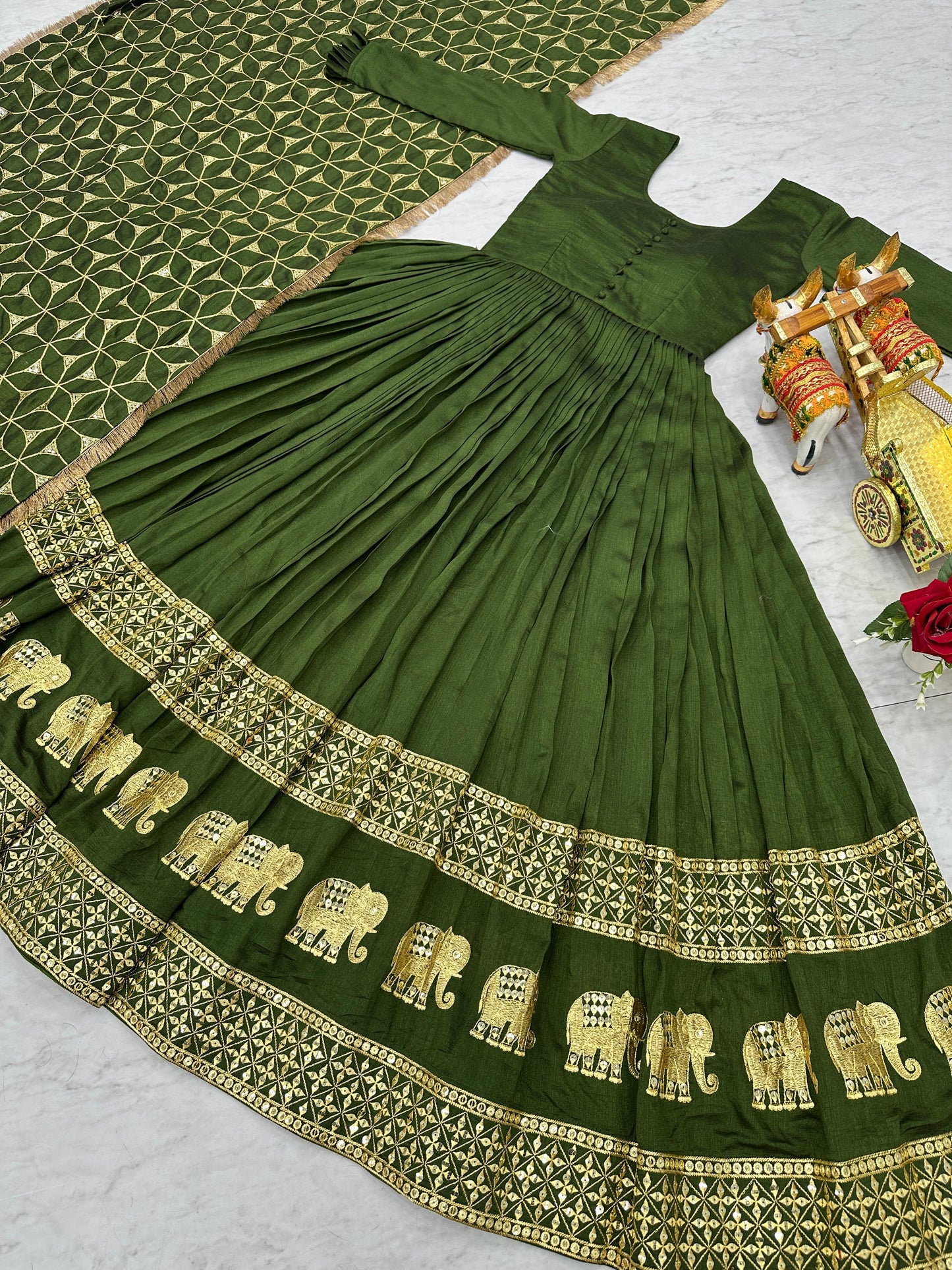 Long Gown & Heavy Dupatta in  Vichitra silk fabric