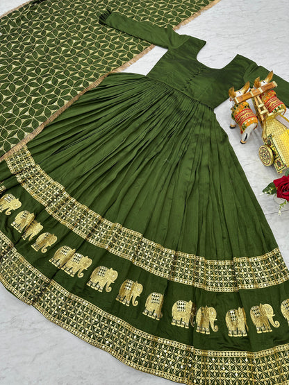Long Gown & Heavy Dupatta in  Vichitra silk fabric