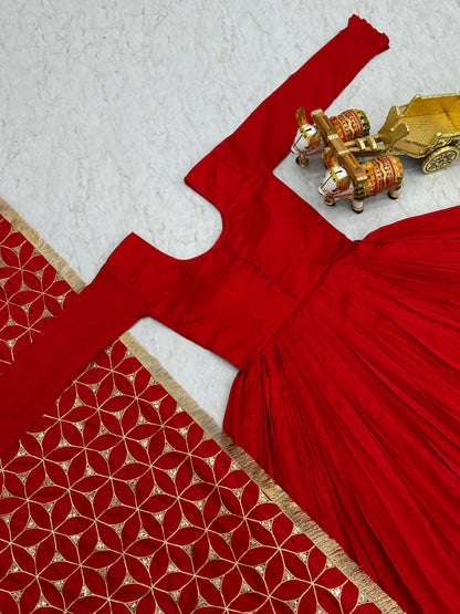 Long Gown & Heavy Dupatta in  Vichitra silk fabric