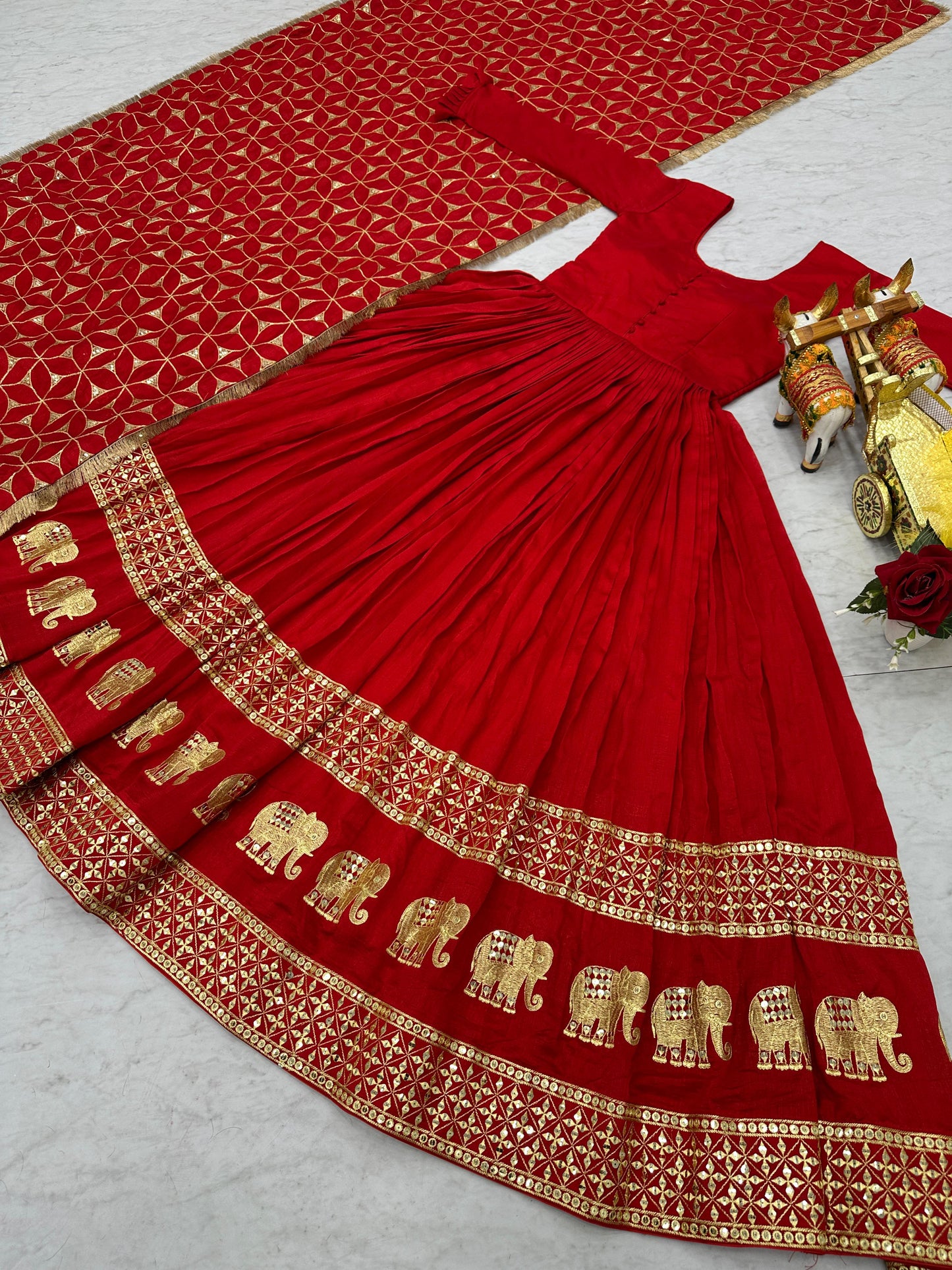 Long Gown & Heavy Dupatta in  Vichitra silk fabric