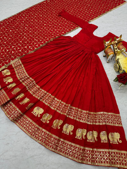 Long Gown & Heavy Dupatta in  Vichitra silk fabric