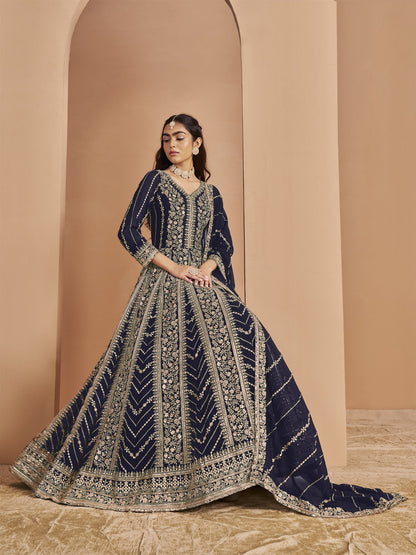 Blue Color Beautiful Georgette Anarkali Suit For upcoming Wedding