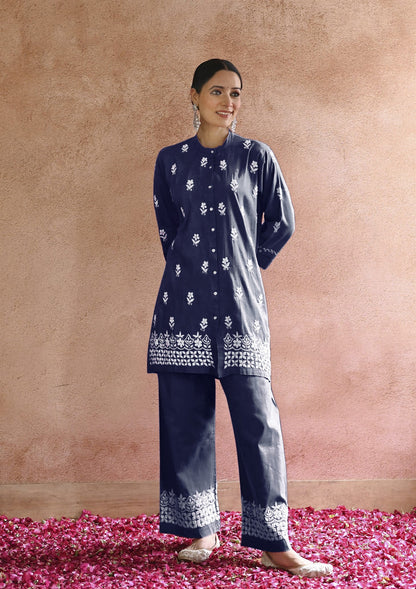 Blue Color Beautiful Summer Wear Kurti Pent Co-Ord Set