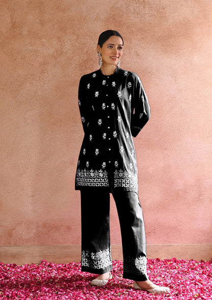 Black Color Beautiful Summer Wear Kurti Pent Co-Ord Set