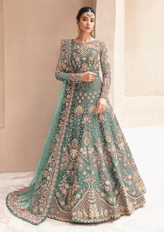 Bridal Anarkali Gown in Sky Blue Color with net fabric