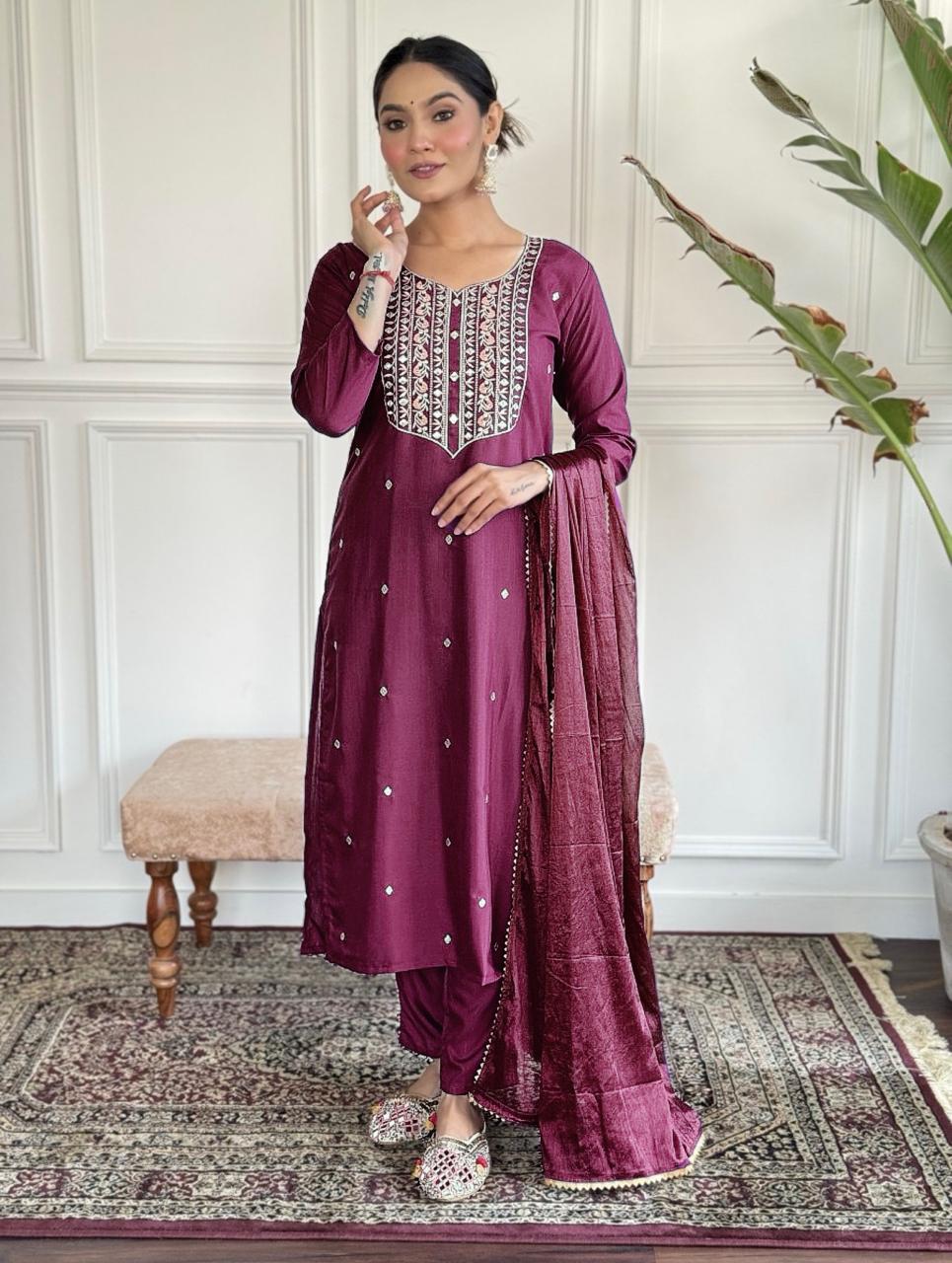 Maroon Color Beautiful Partywear Suit in Rayon fabric