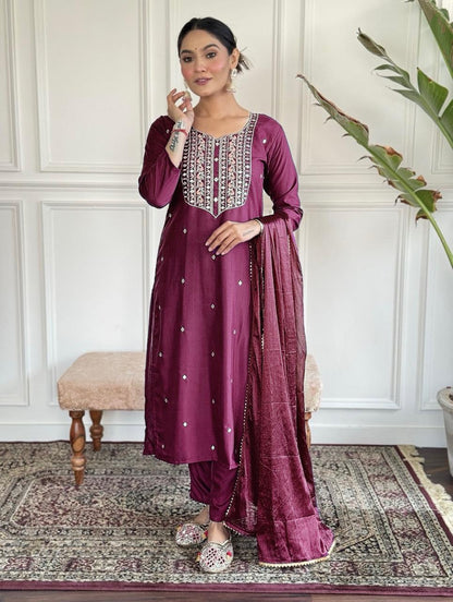 Maroon Color Beautiful Partywear Suit in Rayon fabric