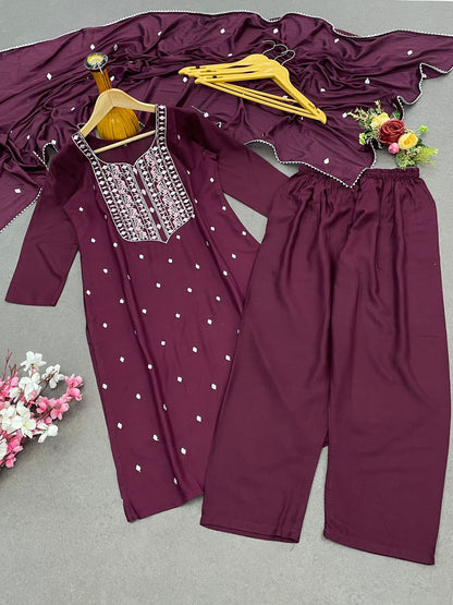 Maroon Color Beautiful Partywear Suit in Rayon fabric
