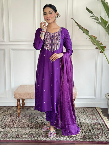 Purple Color Beautiful Partywear Suit in Rayon fabric