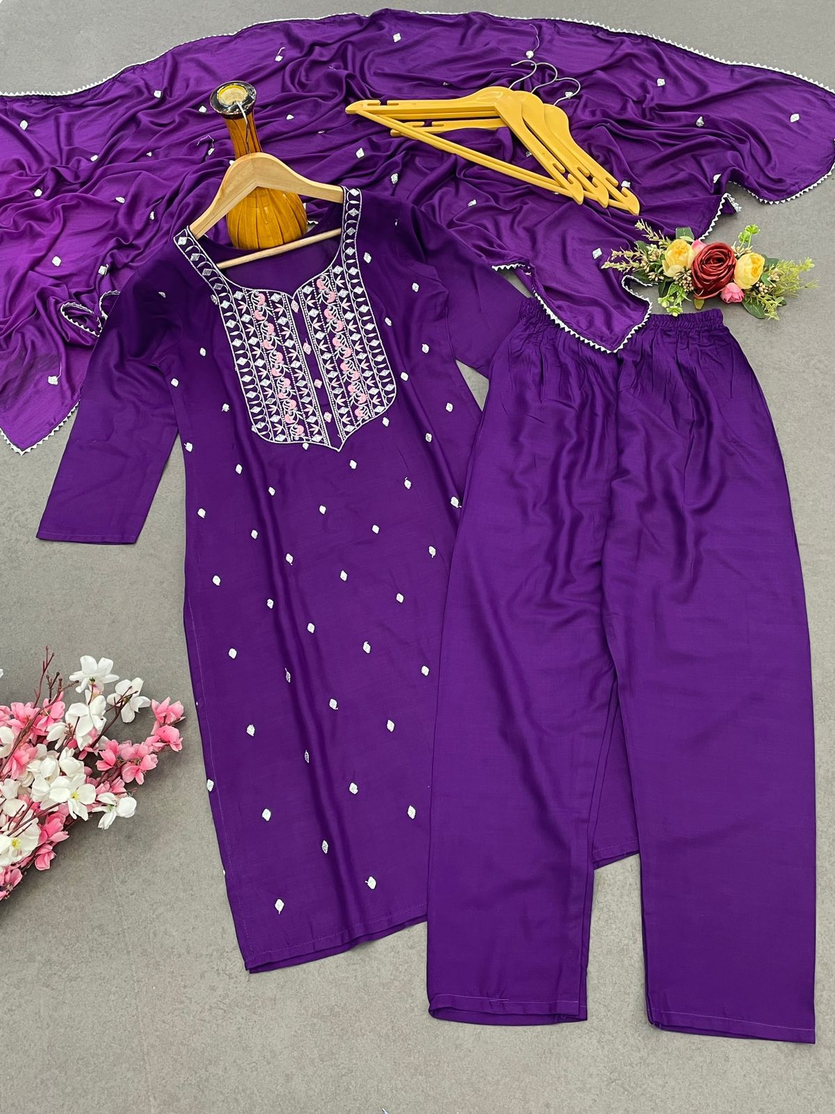 Purple Color Beautiful Partywear Suit in Rayon fabric
