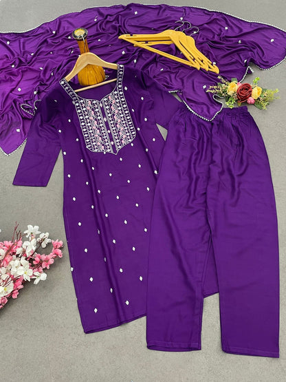 Purple Color Beautiful Partywear Suit in Rayon fabric