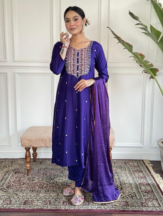Blue Color Beautiful Partywear Suit in Rayon fabric