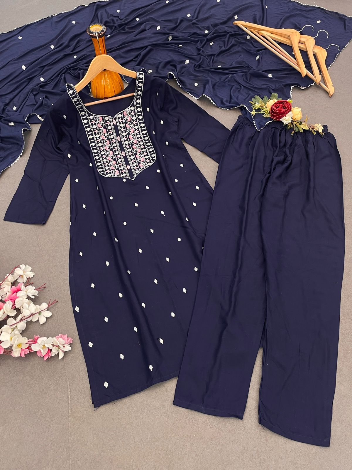 Blue Color Beautiful Partywear Suit in Rayon fabric