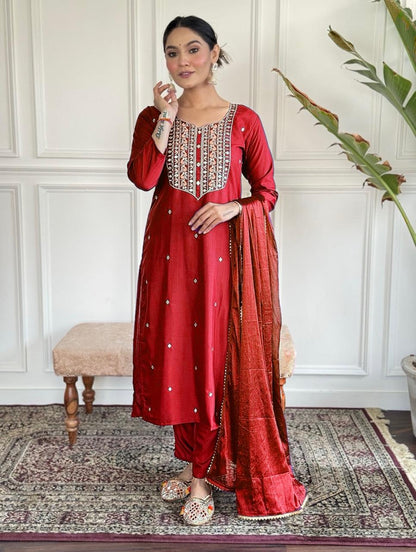 Red Color Beautiful Partywear Suit in Rayon fabric