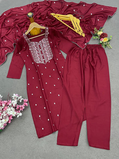 Red Color Beautiful Partywear Suit in Rayon fabric